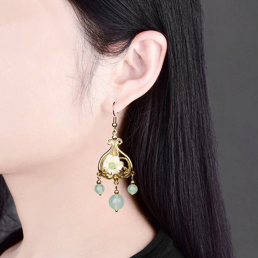 Women Eardrop Flower Dangler Simple Personality Retro Elegant Style Earrings Accessories Jewerly For Female Gift Fashion Trend