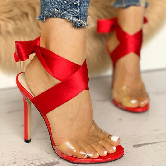 Summer Super High Heel Lace-up Cutout Transparent Sandals